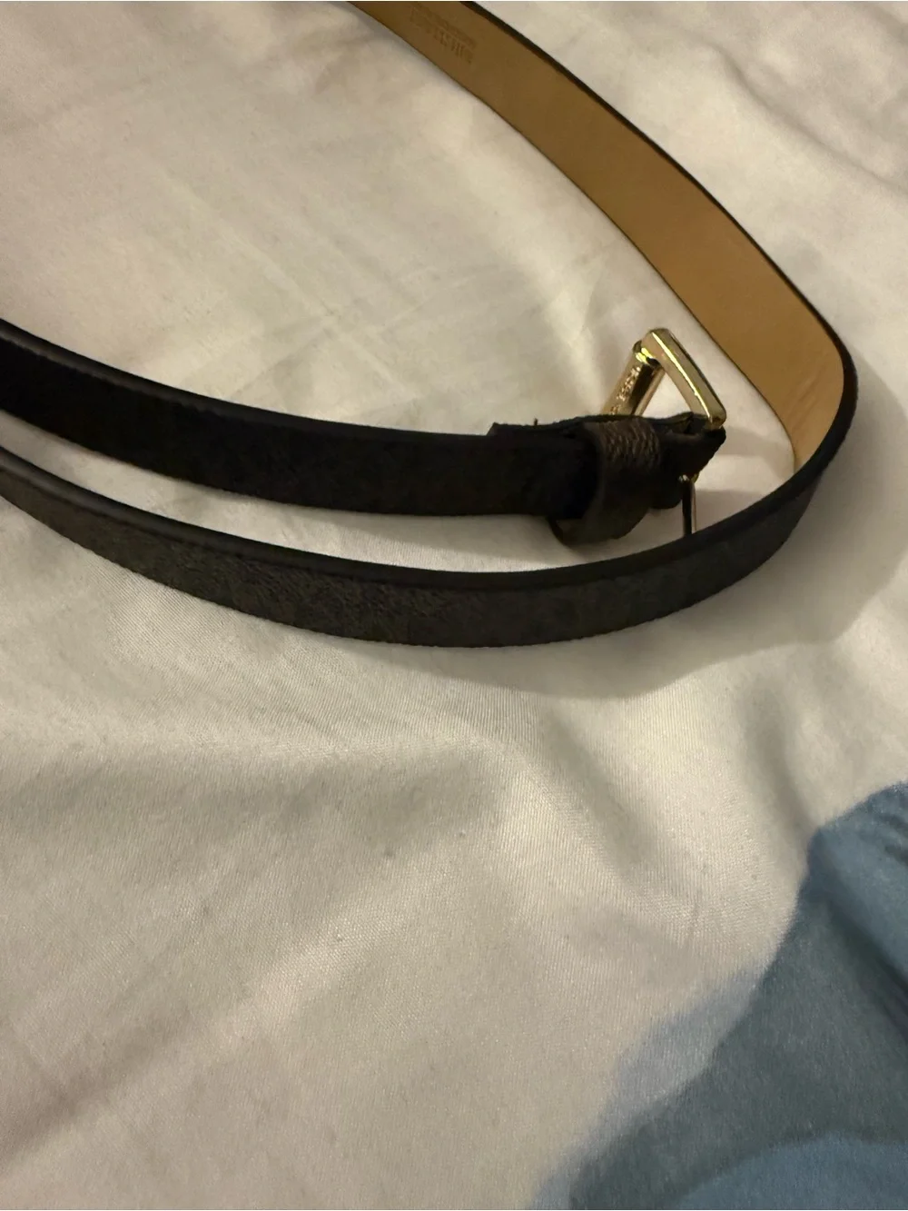 Michael Kors Slim Black Leather Belt with Gold-Tone Buckle